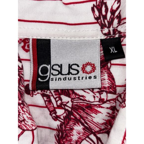 GSUS Industries Women's Cotton Blouse XL White W/ Red Printed Images Tie Accent - Picture 13 of 14